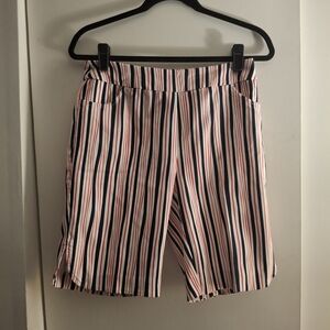 Kate Park Chic Black, Red, And White Striped Women's Bermudas